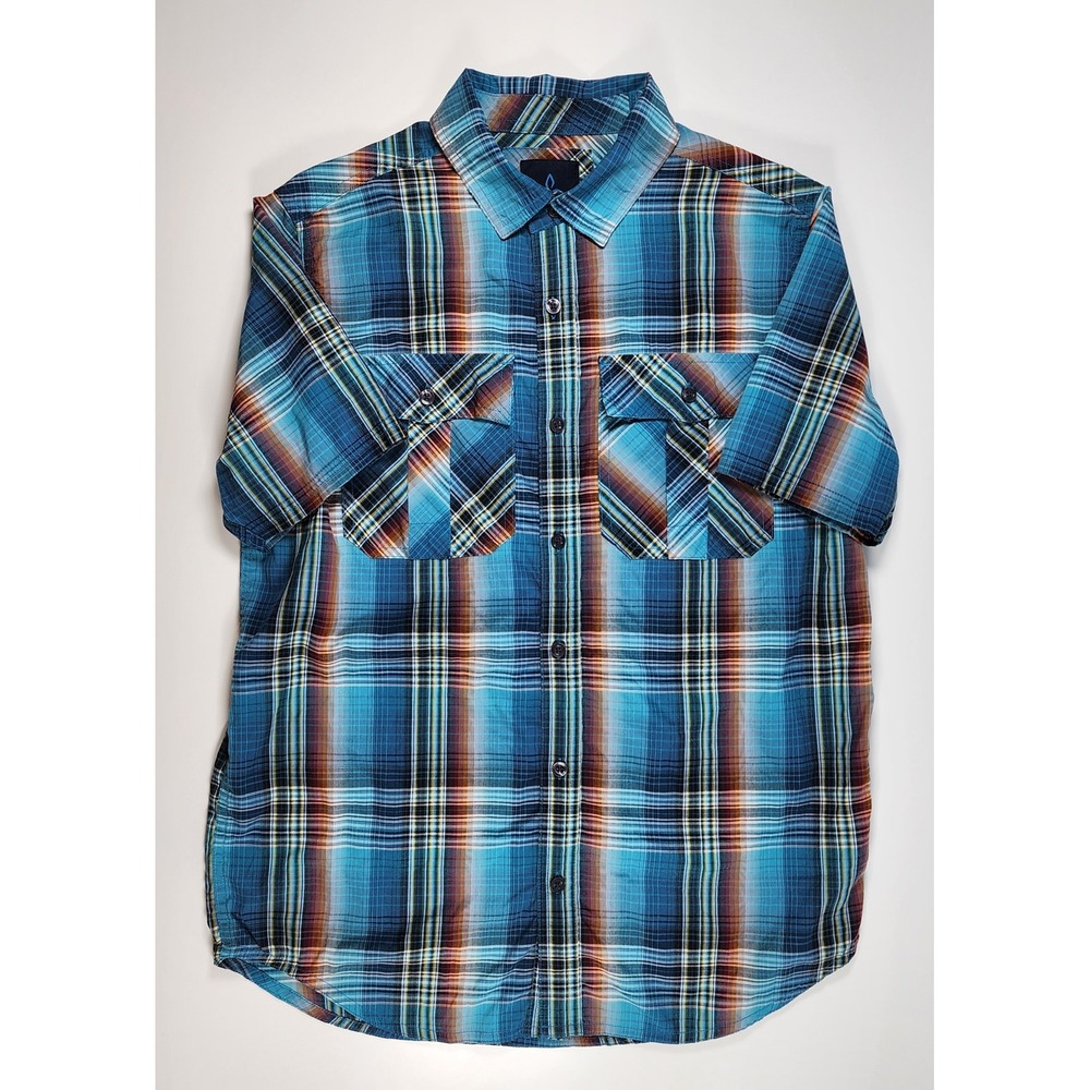 PrAna Men's Plaid Organic Cotton Western Surf Skate Shirt Size S
